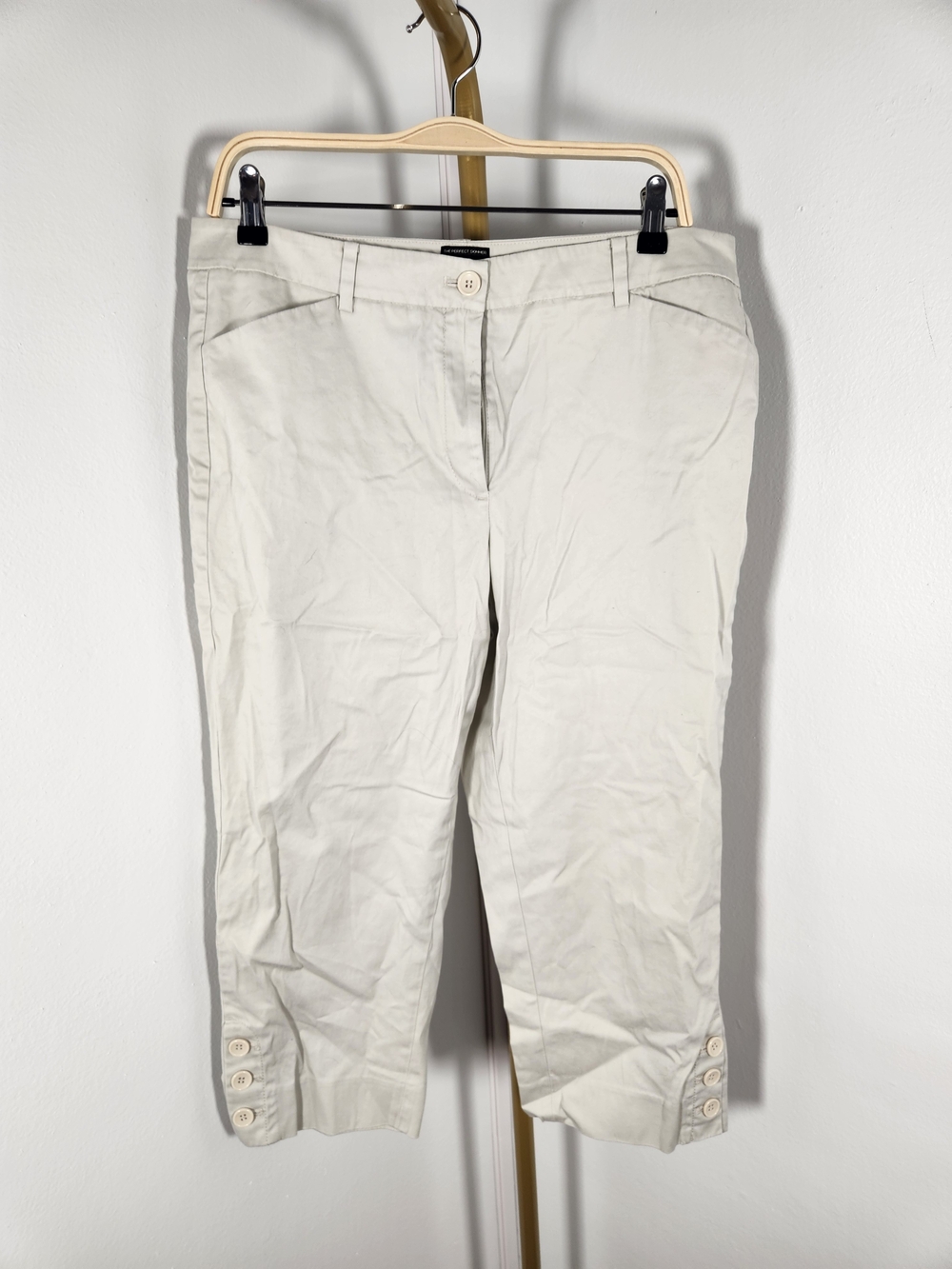 Talbots Cream Cropped Button-Tab Ankle Pants